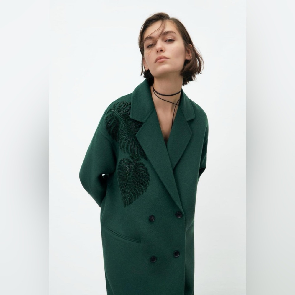 Zara Green Double-Breasted Coat